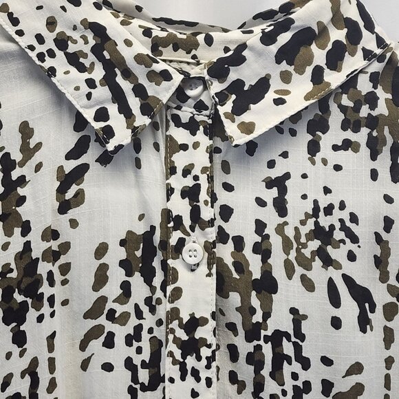 Womens For The Republic Abstract Jungle Dot Rayon Button-Front Shirt - Picture 4 of 12